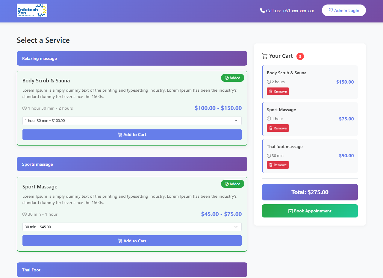 Customer Booking Interface - Step 1